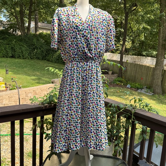 Vintage KRISTY MICHAELS Secretary Geek Dress Pleated USA Fluorescent Size 10 90s - Picture 1 of 10